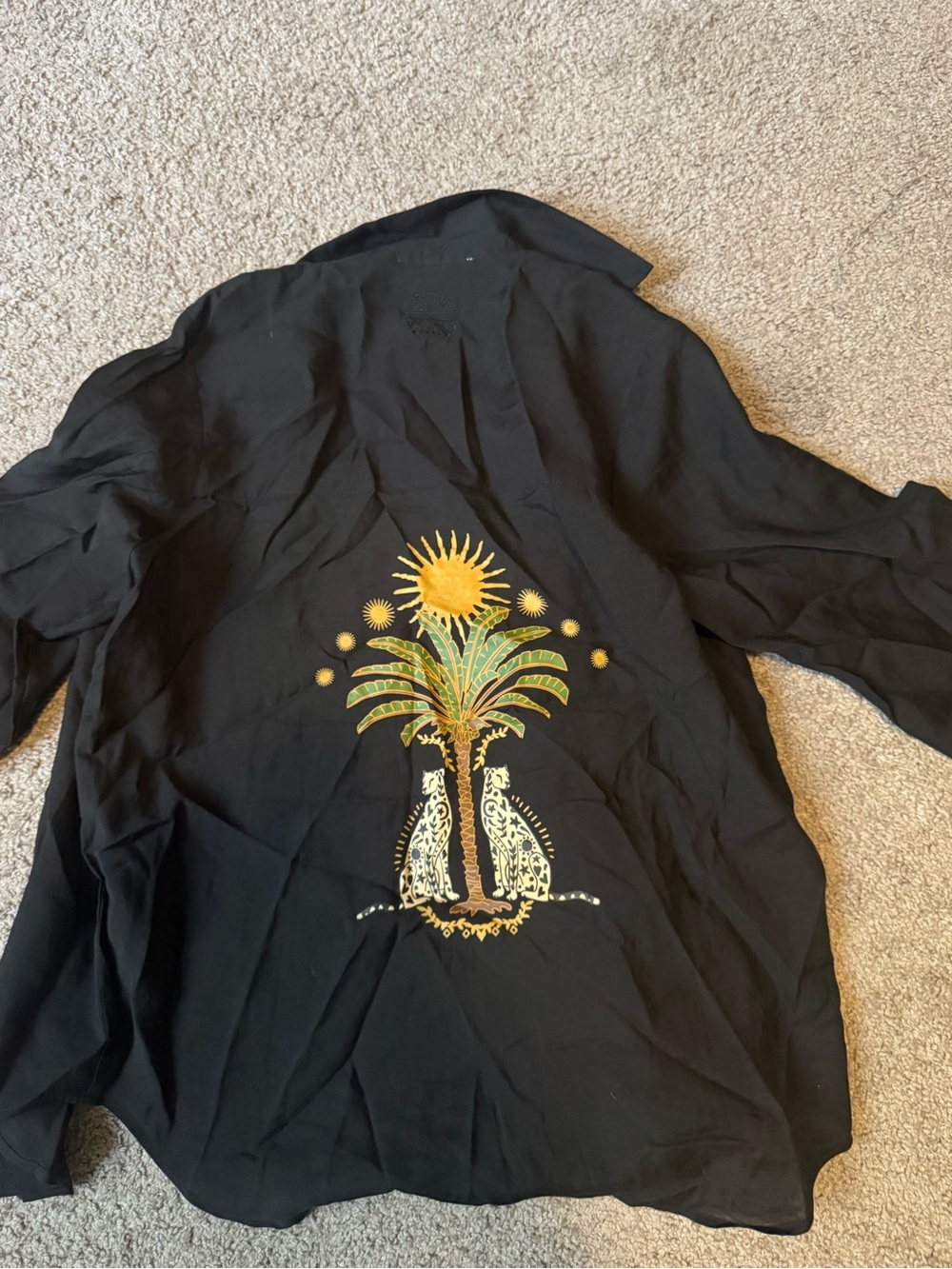 Never Fully Dressed Black Shirt with Yellow & Green Embroidery